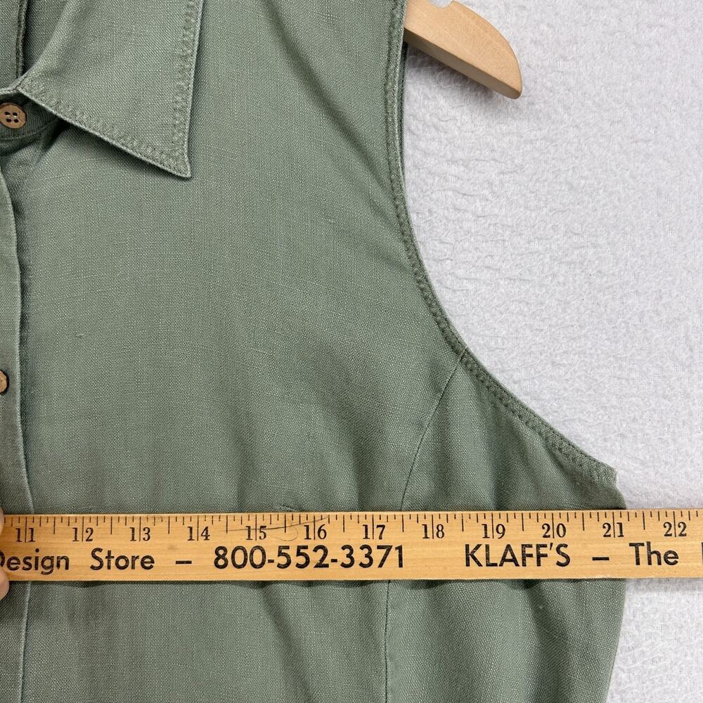J.JILL Dress L 100% Linen Sleeveless Shirtdress Button Front Green Vintage - Picture 9 of 11